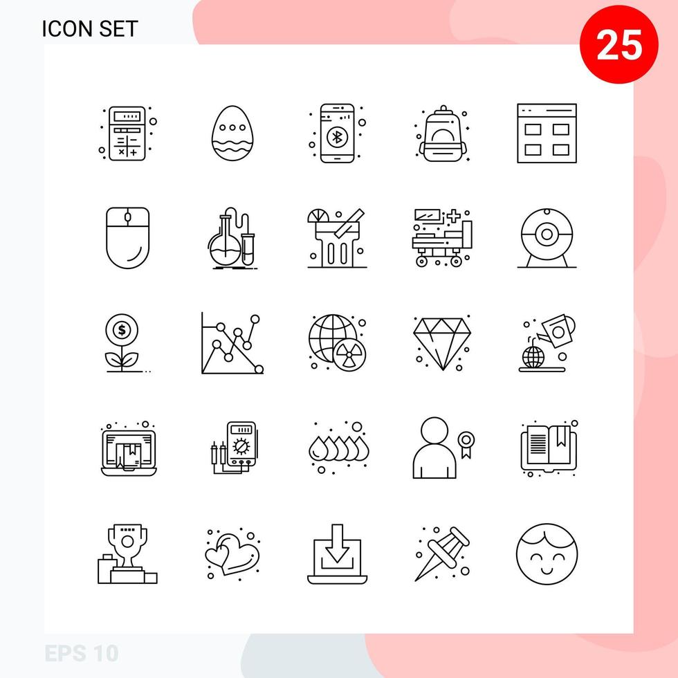 Vektorpaket mit 25 Symbolen im kreativen Umrisspaket im Linienstil isoliert auf weißem Hintergrund für Web und Handy vektor