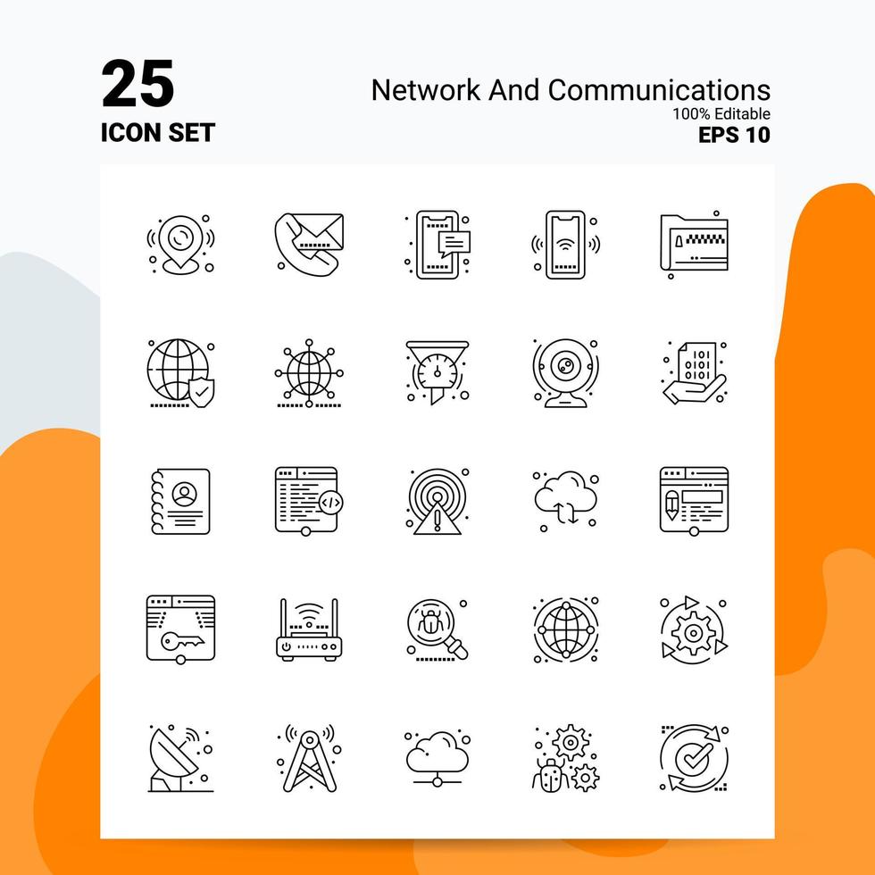 25 nätverk och kommunikation ikon uppsättning 100 redigerbar eps 10 filer företag logotyp begrepp idéer linje ikon design vektor