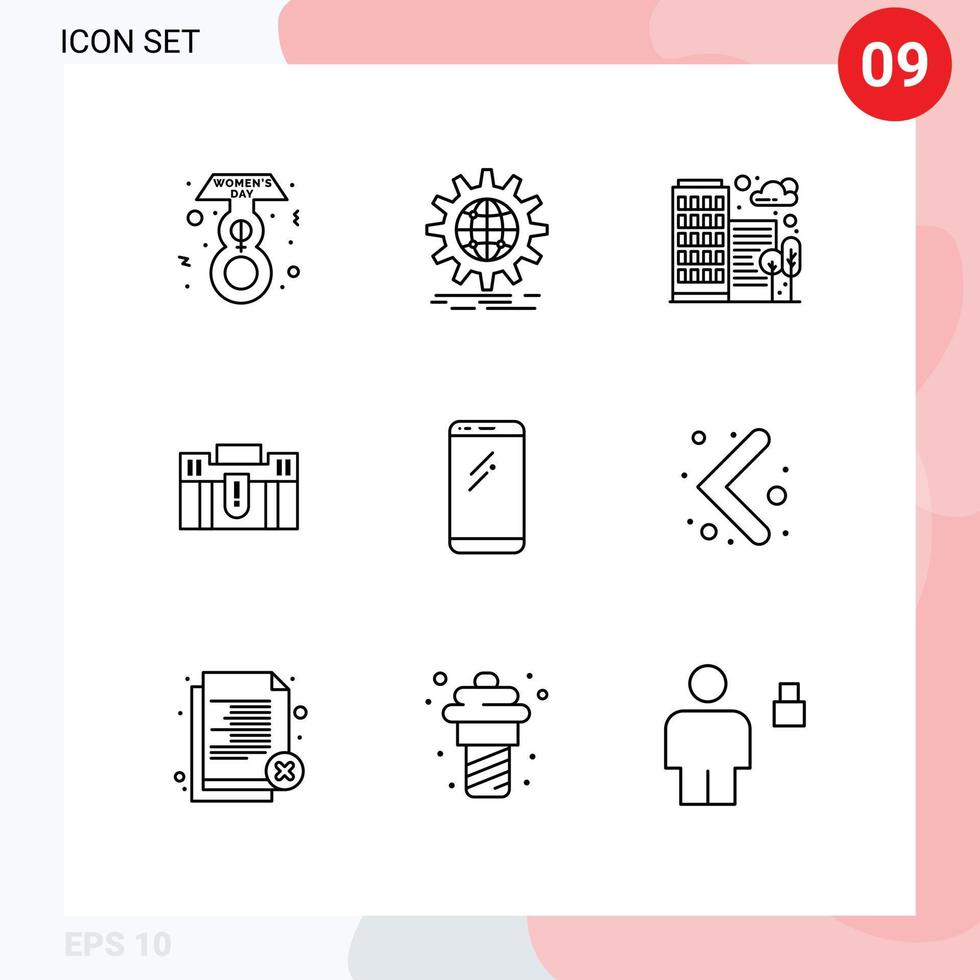 9 användare gränssnitt översikt packa av modern tecken och symboler av resväska innehav byggnad fall portfölj redigerbar vektor design element