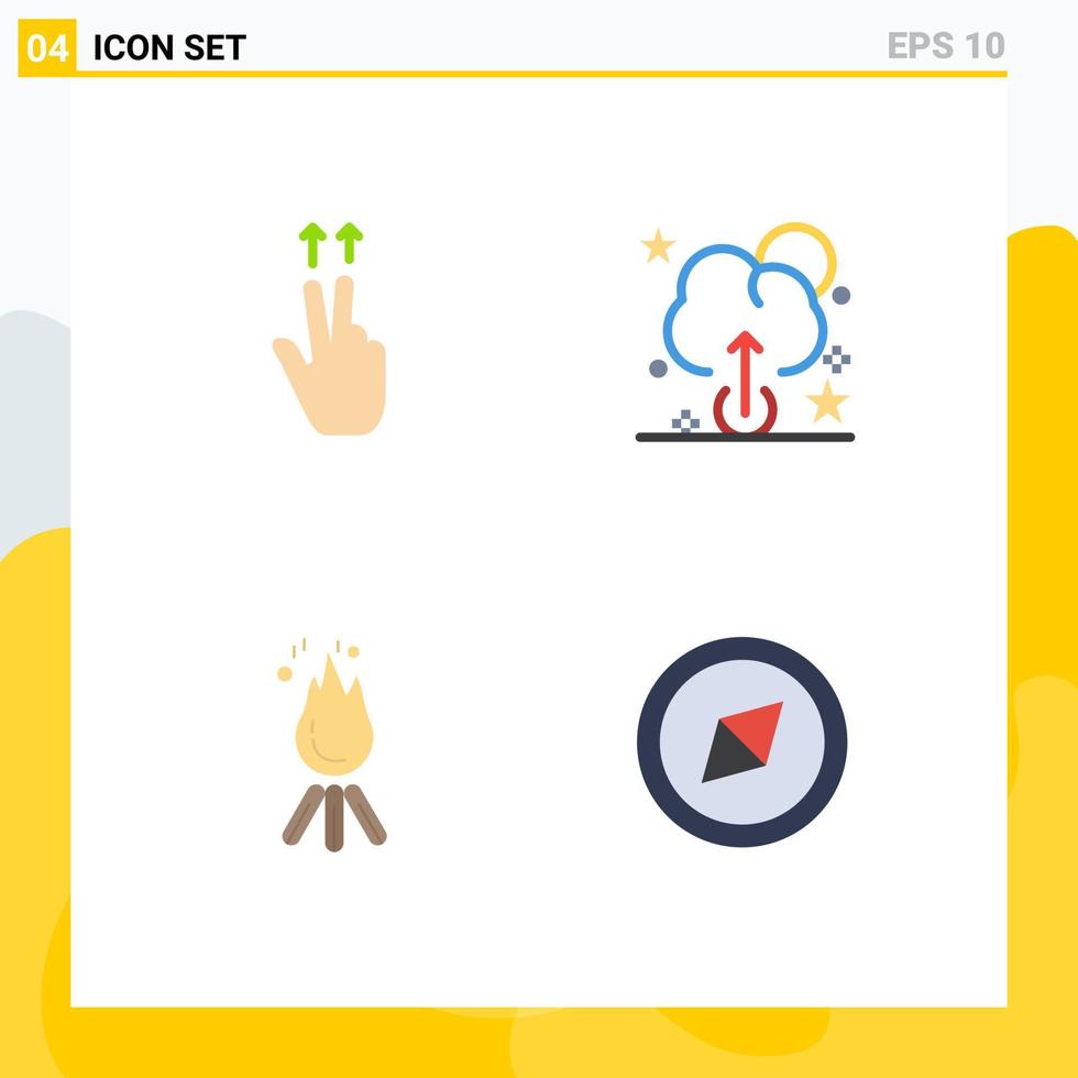 Bearbeitbares Vektorlinienpaket mit 4 einfachen flachen Symbolen der Fingercamp-Wolkenflamme 5 bearbeitbare Vektordesignelemente vektor