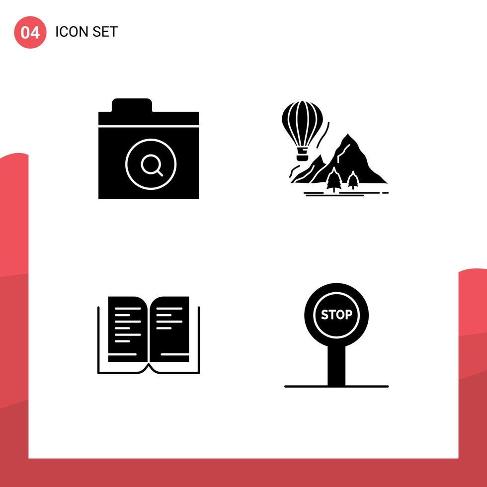 packa av modern fast glyfer tecken och symboler för webb skriva ut media sådan som Sök utbildning utforska camping styrelse redigerbar vektor design element