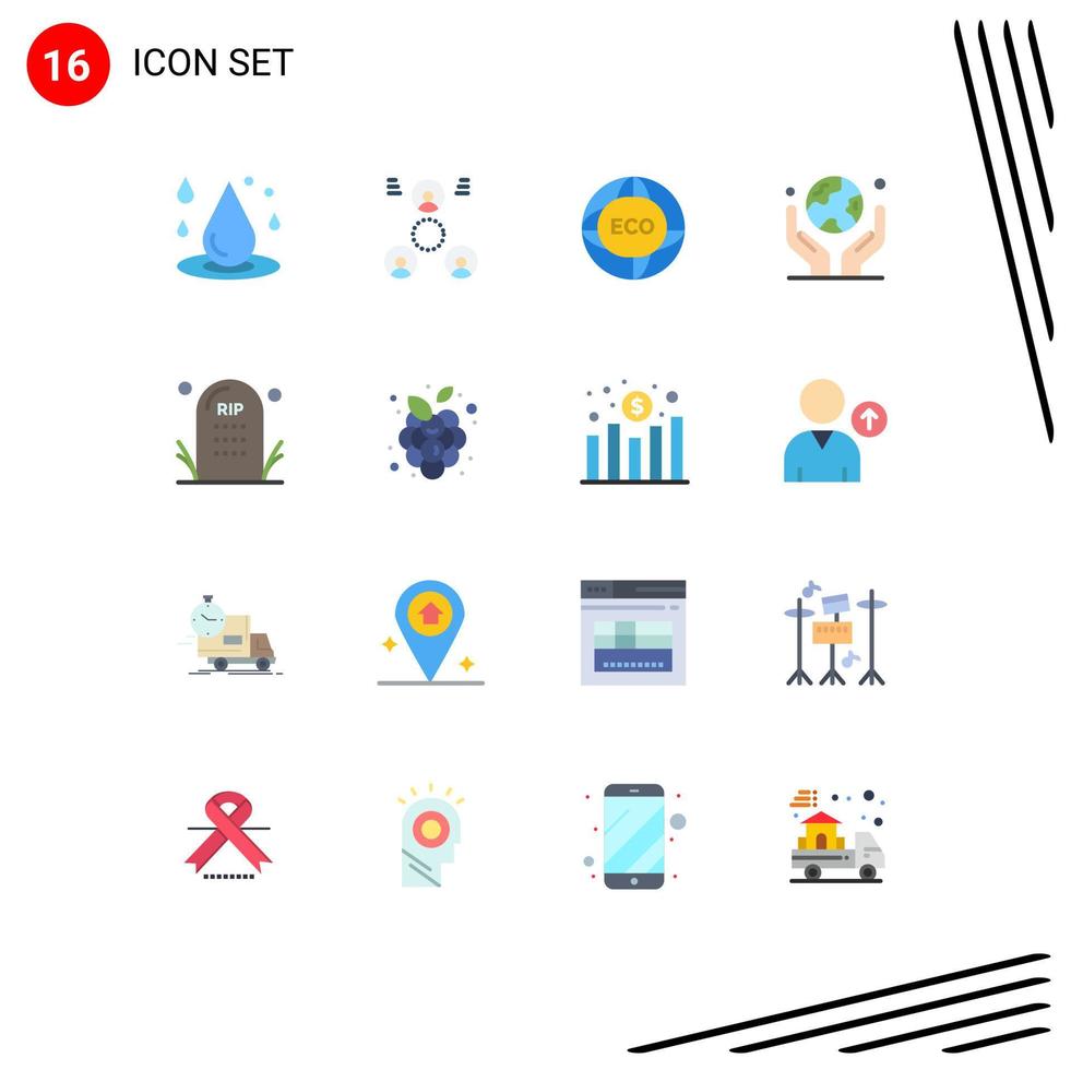 Stock Vector Icon Pack mit 16 Linienzeichen und Symbolen für den Planeten Globus in der Hand Menschen Umwelt Welt editierbares Paket kreativer Vektordesign-Elemente