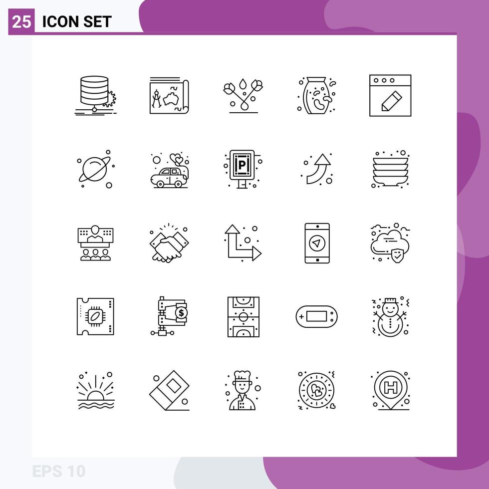 uppsättning av 25 modern ui ikoner symboler tecken för app mataffär bok nötter växt redigerbar vektor design element