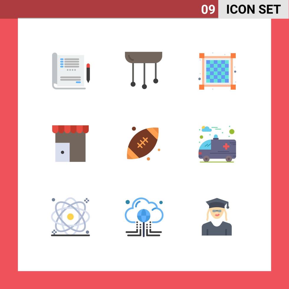 Stock Vector Icon Pack mit 9 Zeilenzeichen und Symbolen für Ball Shop Light Marketplace Gebäude editierbare Vektordesign-Elemente
