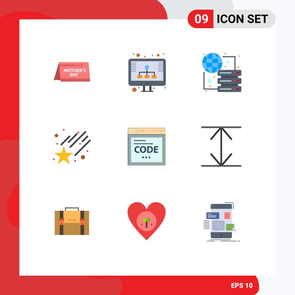 användare gränssnitt packa av 9 grundläggande platt färger av koda browser ansluta stjärna faller redigerbar vektor design element
