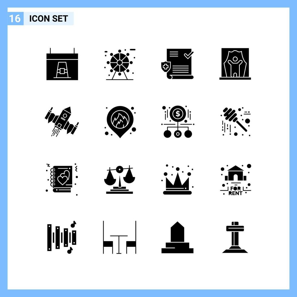 16 Symbole solide kreative Glyph-Symbole im soliden Stil schwarzes solides Symbolzeichen isoliert auf weißem Hintergrund vektor