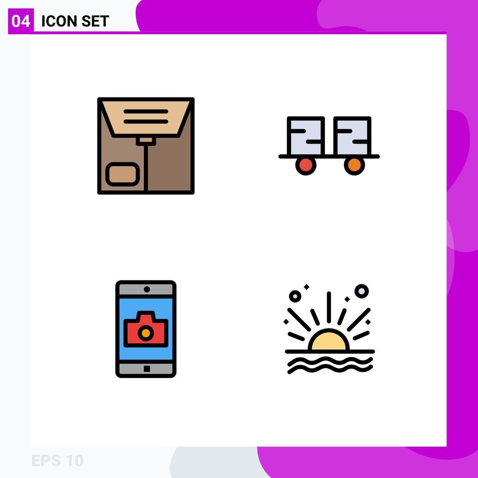 moderner Satz von 4 gefüllten flachen Farben Piktogramm von mobilen Raupenfahrzeugen des Handels Gabelstapler Kamera editierbare Vektordesign-Elemente vektor