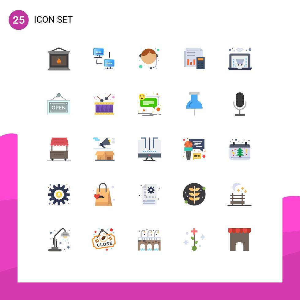 grupp av 25 platt färger tecken och symboler för beräkning budget telefon bank granska redigerbar vektor design element