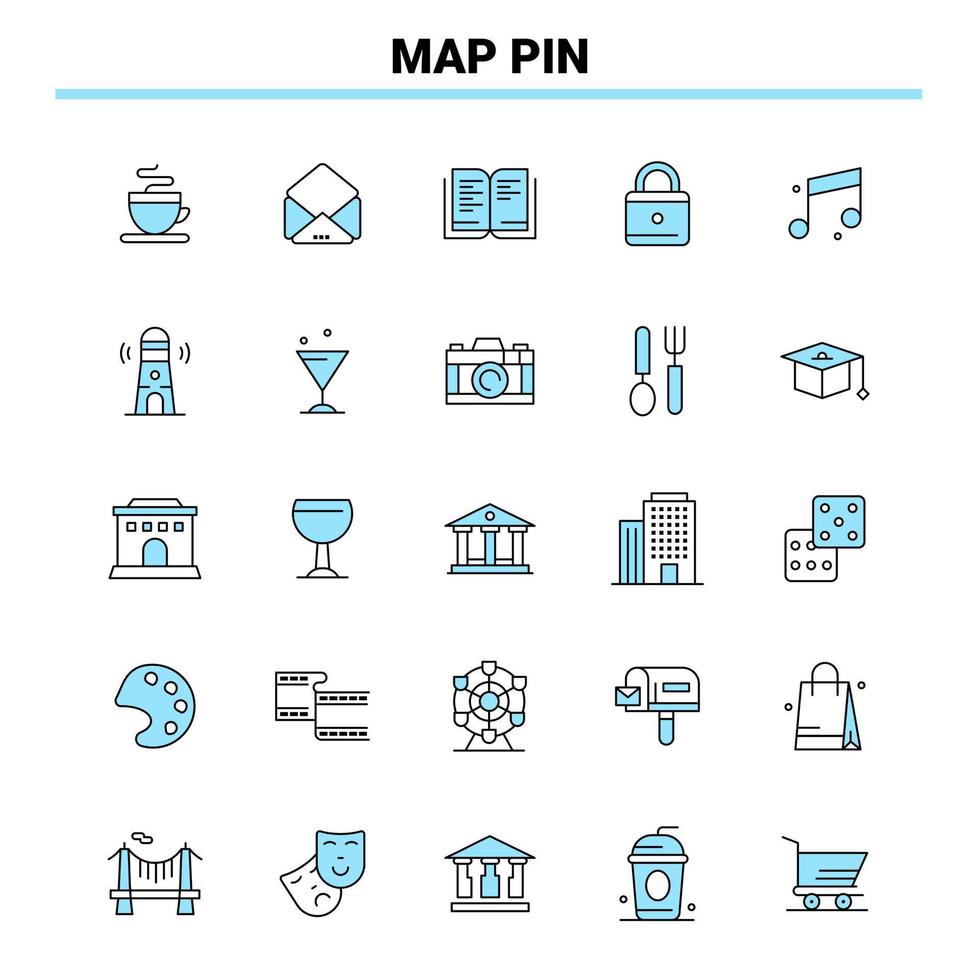 25 Karta stift svart och blå ikon uppsättning kreativ ikon design och logotyp mall vektor