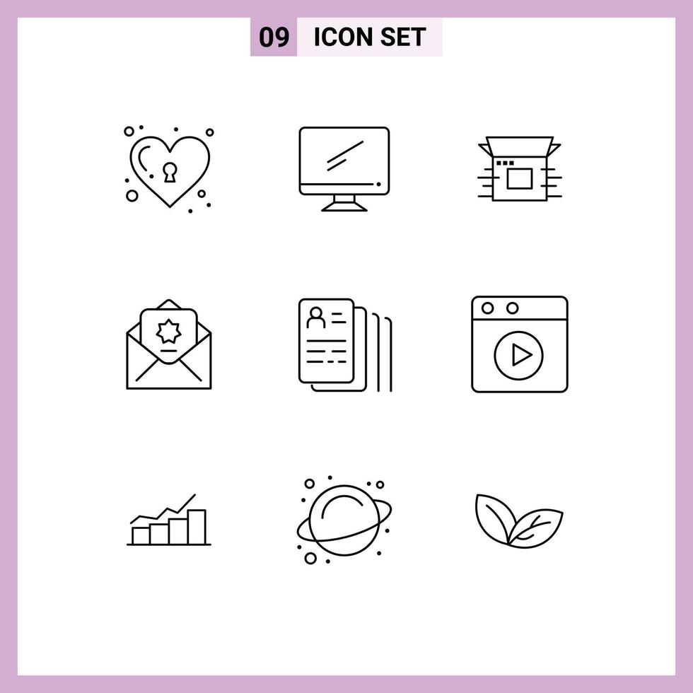 9 universell översikt tecken symboler av post kuvert pc donation produkt redigerbar vektor design element