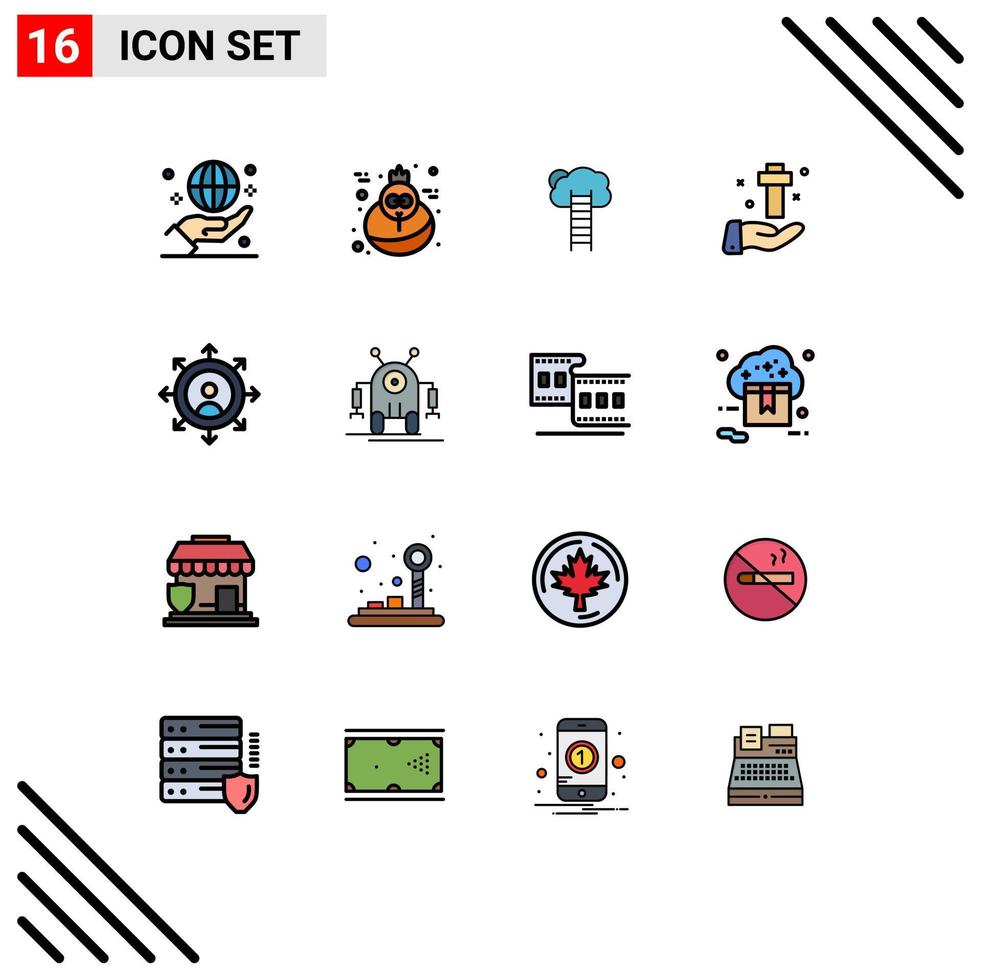 modern uppsättning av 16 platt Färg fylld rader pictograph av kristen hand tillväxt trappa himmel redigerbar kreativ vektor design element