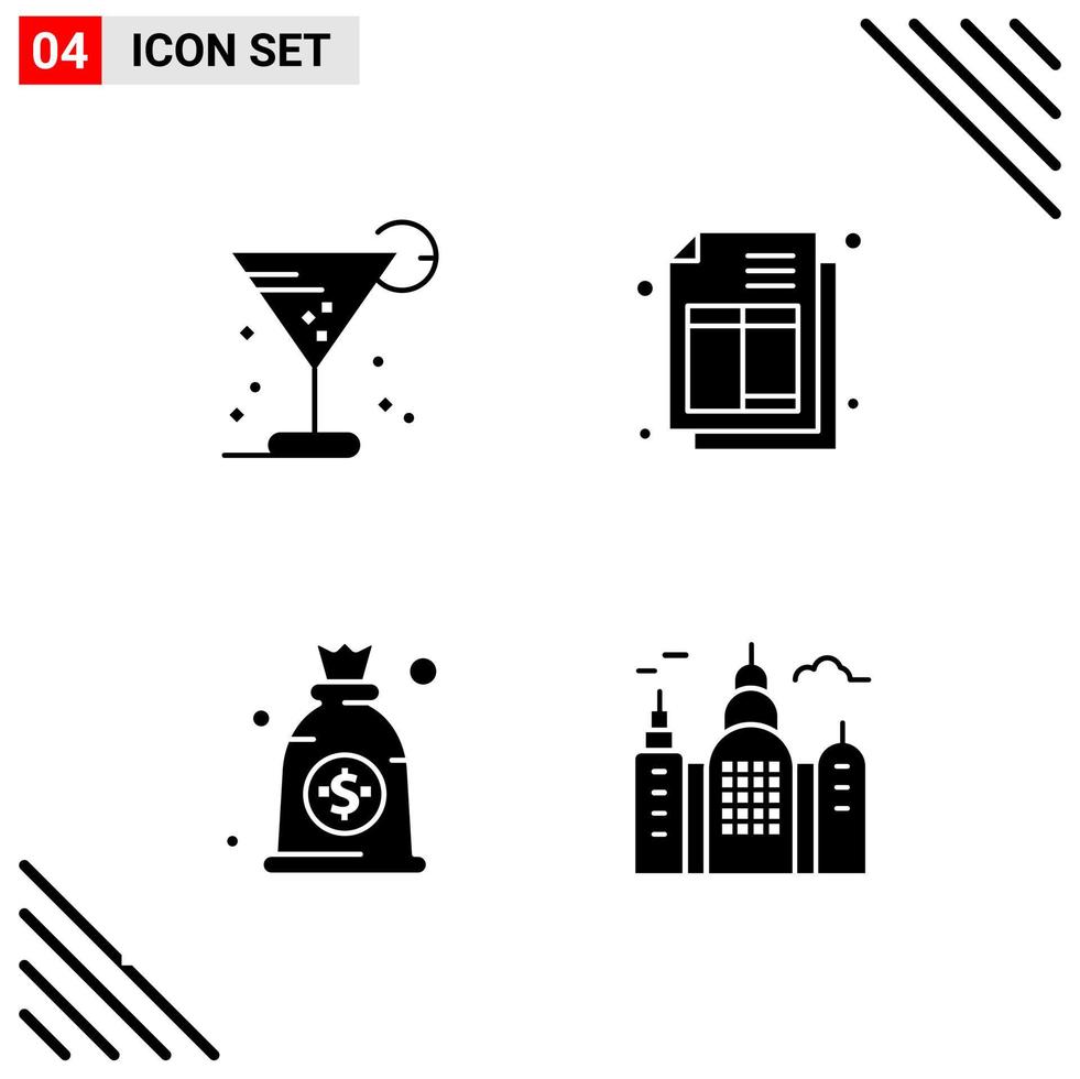 Pixel perfektes Set aus 4 soliden Symbolen Glyphen-Icon-Set für die Gestaltung von Websites und die Schnittstelle für mobile Anwendungen vektor