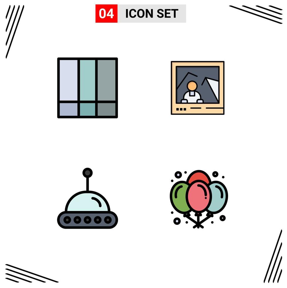 Stock Vector Icon Pack mit 4 Zeilenzeichen und Symbolen für Rasterraumlinien Wahrzeichen Ballons editierbare Vektordesign-Elemente