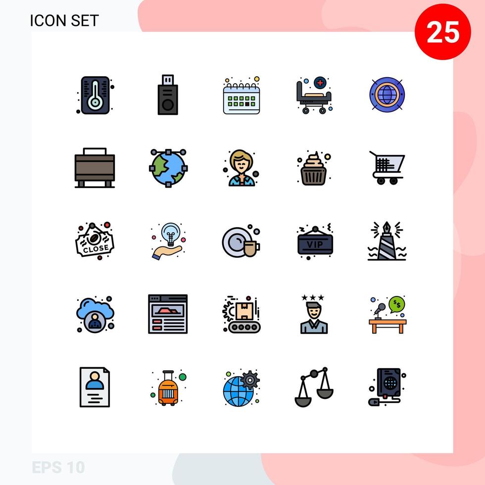 användare gränssnitt packa av 25 grundläggande fylld linje platt färger av datoranvändning webb planera internet sjukhus redigerbar vektor design element