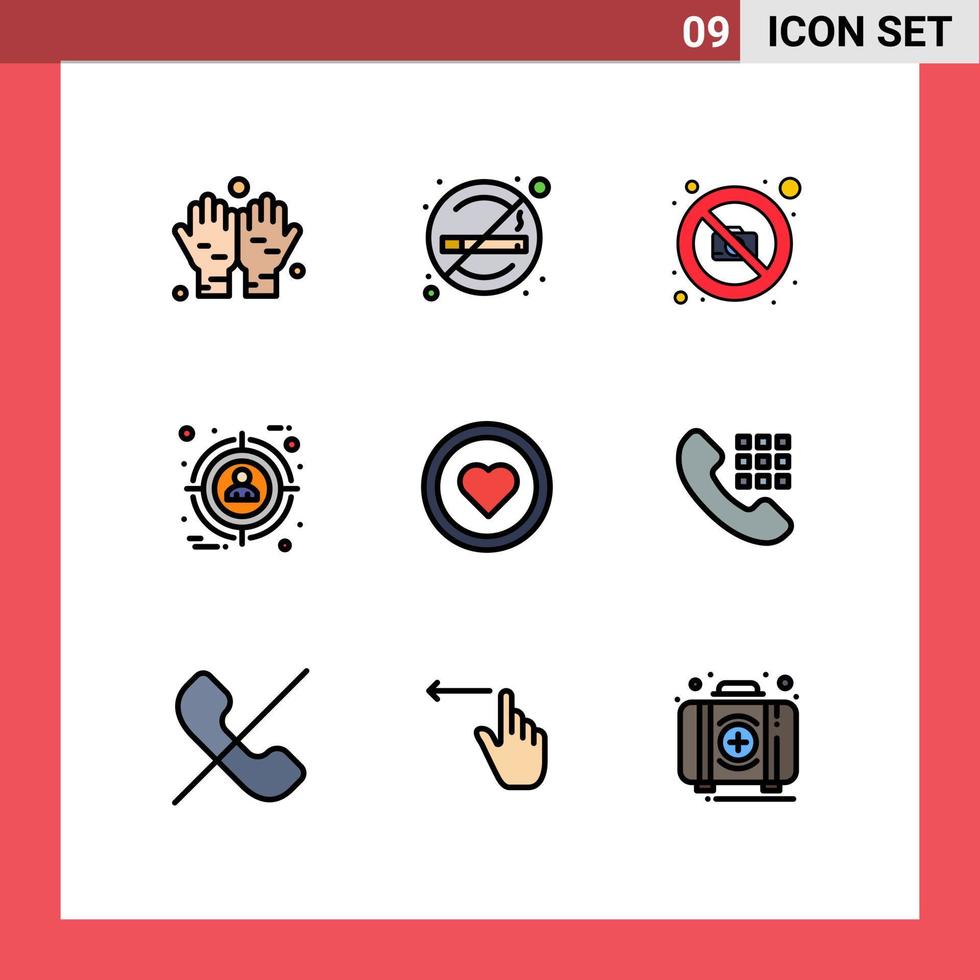 grupp av 9 modern fylld linje platt färger uppsättning för kärlek gränssnitt bild användare urval redigerbar vektor design element