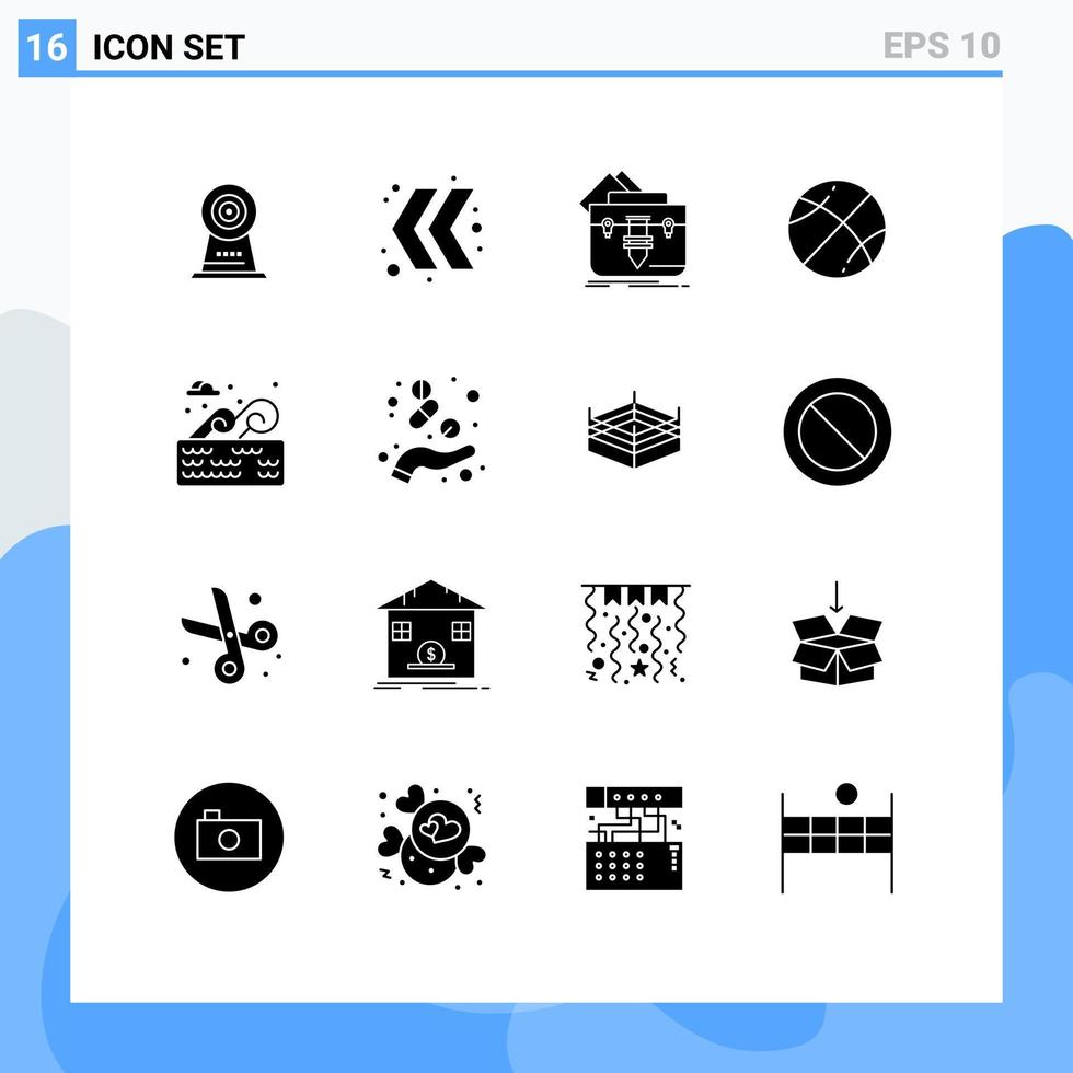 användare gränssnitt packa av 16 grundläggande fast glyfer av vatten parkera utbildning väska spel basketboll redigerbar vektor design element