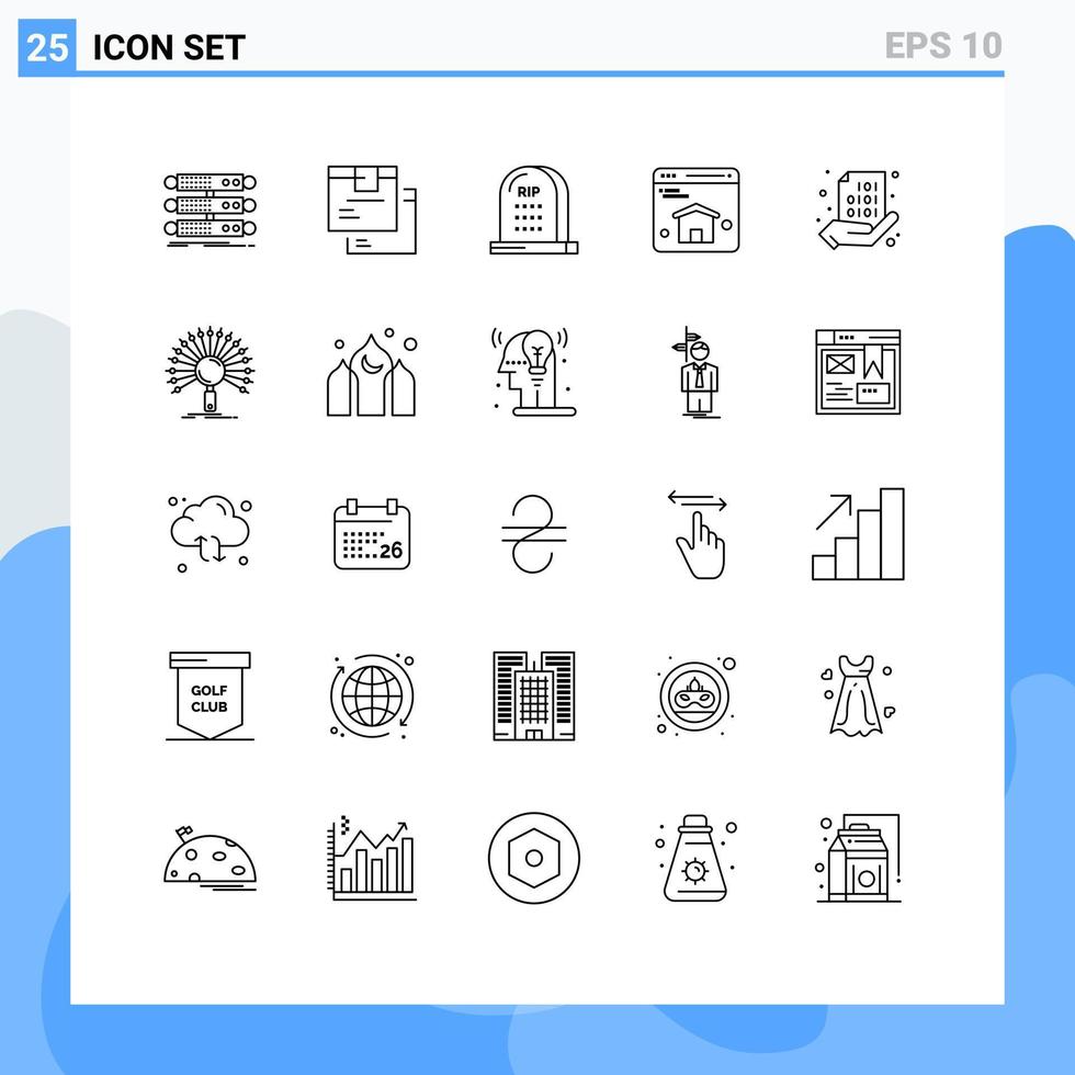 modern uppsättning av 25 rader pictograph av webb browser logistisk vila i frid kyrkogård redigerbar vektor design element