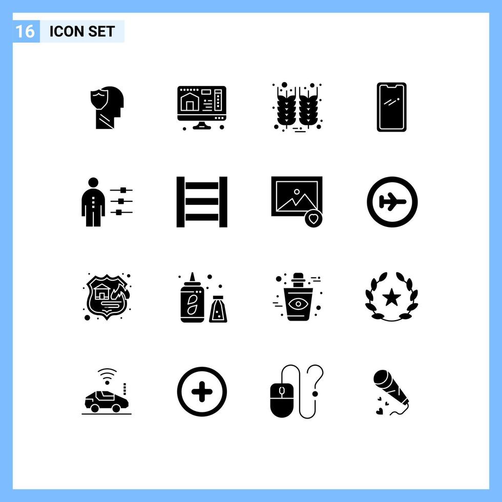 universelle Symbolsymbole Gruppe von 16 modernen soliden Glyphen der Fähigkeiten Huawei Flasche Handy editierbare Vektordesign-Elemente vektor