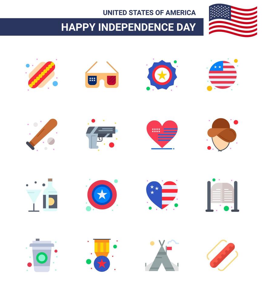 Stock Vector Icon Pack von American Day 16 Line Zeichen und Symbolen für Sport Baseball Security Ball Flag editierbare Usa Day Vektor Design Elemente