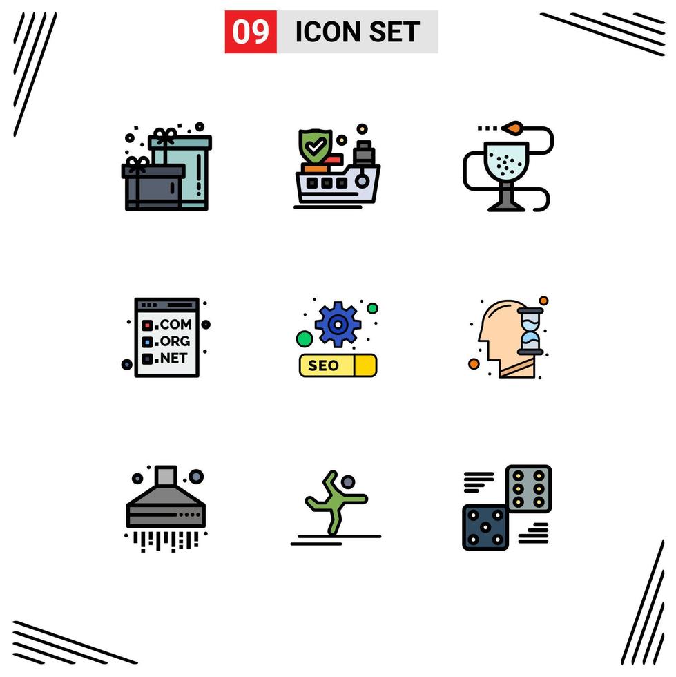 Gruppe von 9 modernen Filledline-Flachfarben für SEO-Programmierung Gesundheitsentwicklungscode editierbare Vektordesign-Elemente vektor