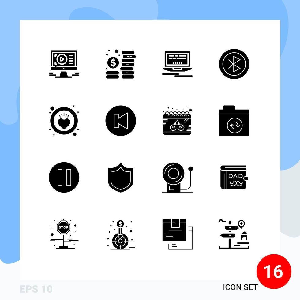 16 universell fast glyfer uppsättning för webb och mobil tillämpningar hjärta delning bärbar dator nätverk dator redigerbar vektor design element