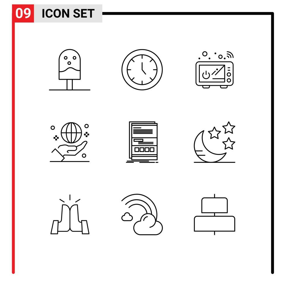 Packung mit 9 modernen Umrisszeichen und Symbolen für Web-Printmedien wie Browser Hand Connect Globe Business editierbare Vektordesign-Elemente vektor