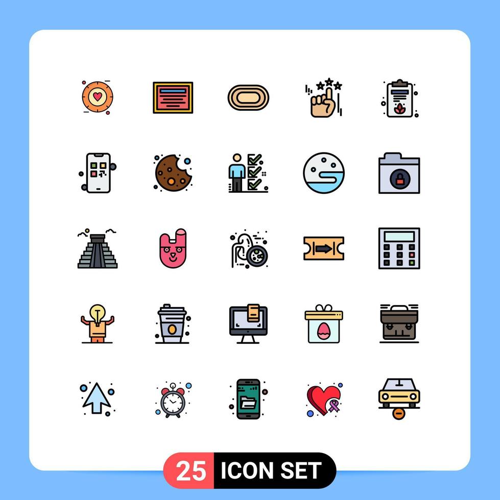 Gruppe von 25 gefüllten flachen Farbzeichen und Symbolen für wachsendes Brett olympisches Klemmbrett starren editierbare Vektordesign-Elemente vektor