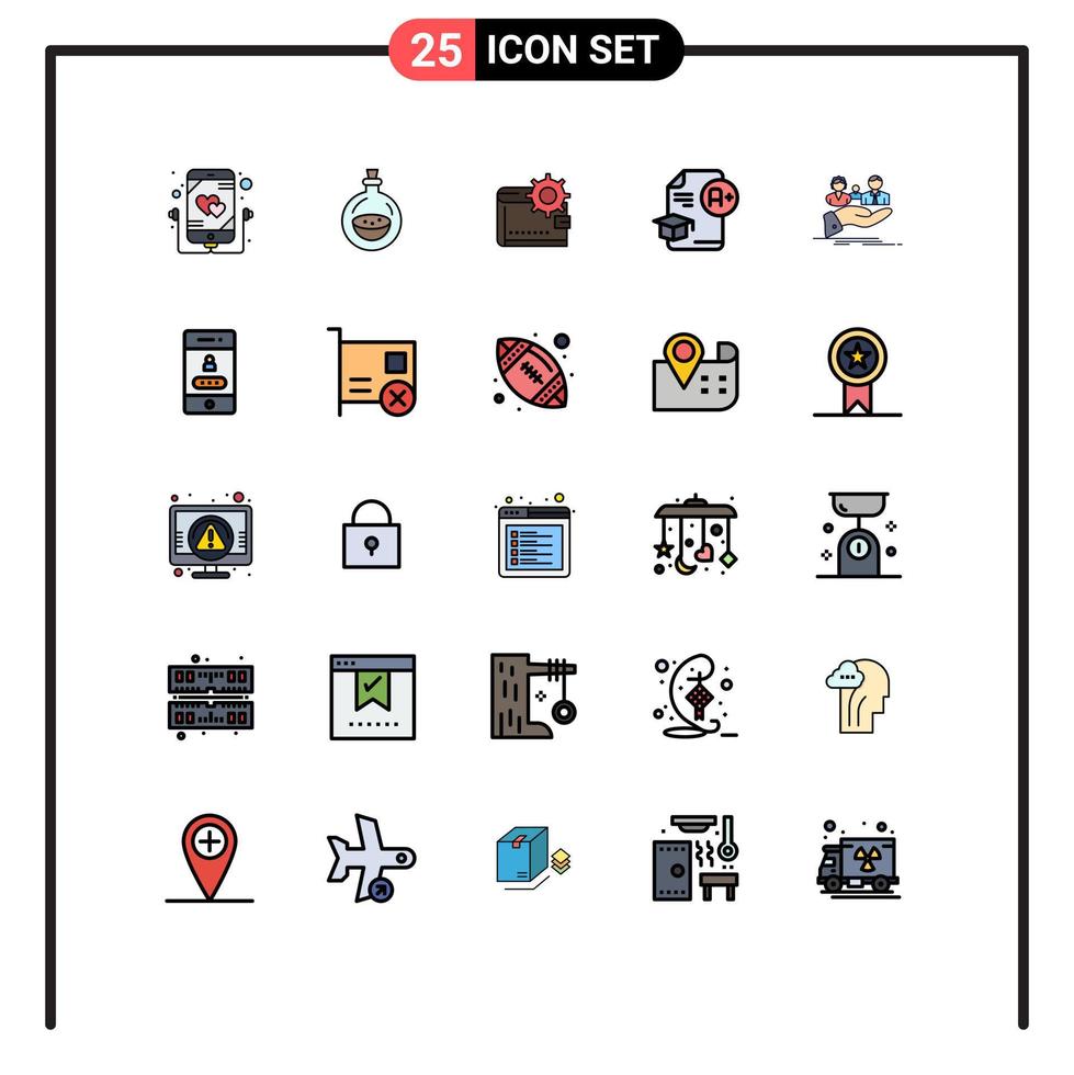 modern uppsättning av 25 fylld linje platt färger pictograph av utbildning dokumentera plånbok framställning personlig redigerbar vektor design element