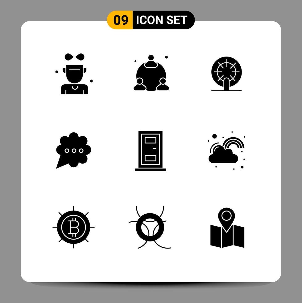 Stock Vector Icon Pack mit 9 Zeilen Zeichen und Symbolen für Fortune Door Boat Construction Chat editierbare Vektordesign-Elemente