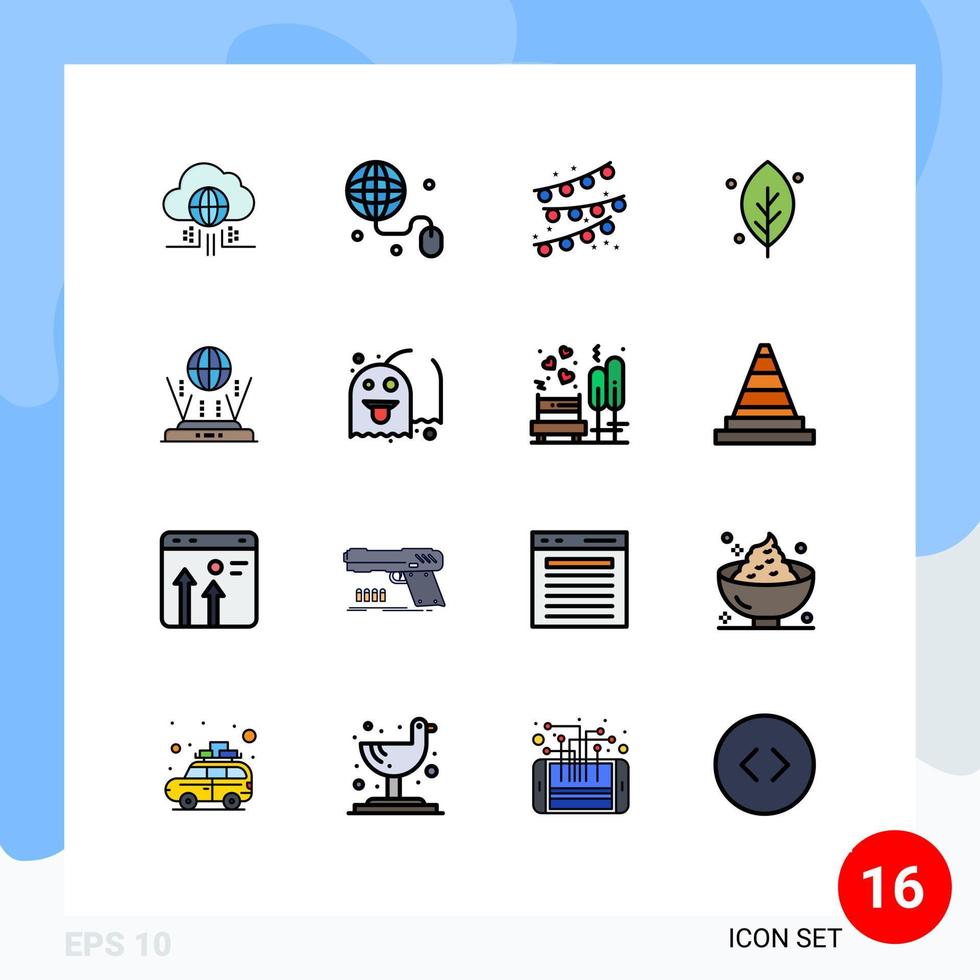 modern uppsättning av 16 platt Färg fylld rader pictograph av ansluta klot fest dekoration internet natur redigerbar kreativ vektor design element