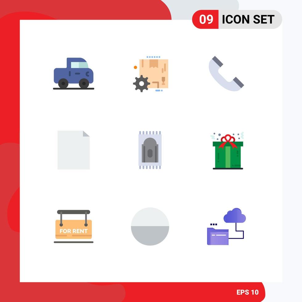 9 tematiska vektor platt färger och redigerbar symboler av gåva matta telefon bön- sida redigerbar vektor design element