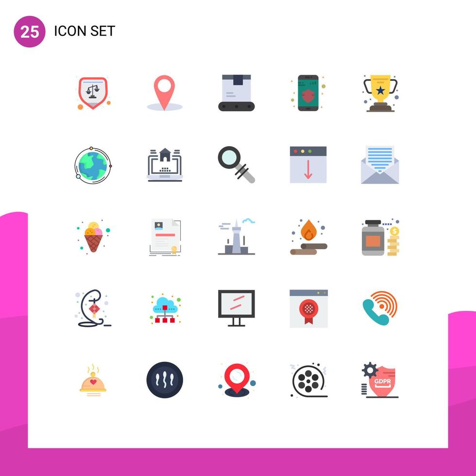 flacher Farbsatz der mobilen Schnittstelle von 25 Piktogrammen der Bildung Tasse Fabrikleistung Datenschutz editierbare Vektordesign-Elemente vektor