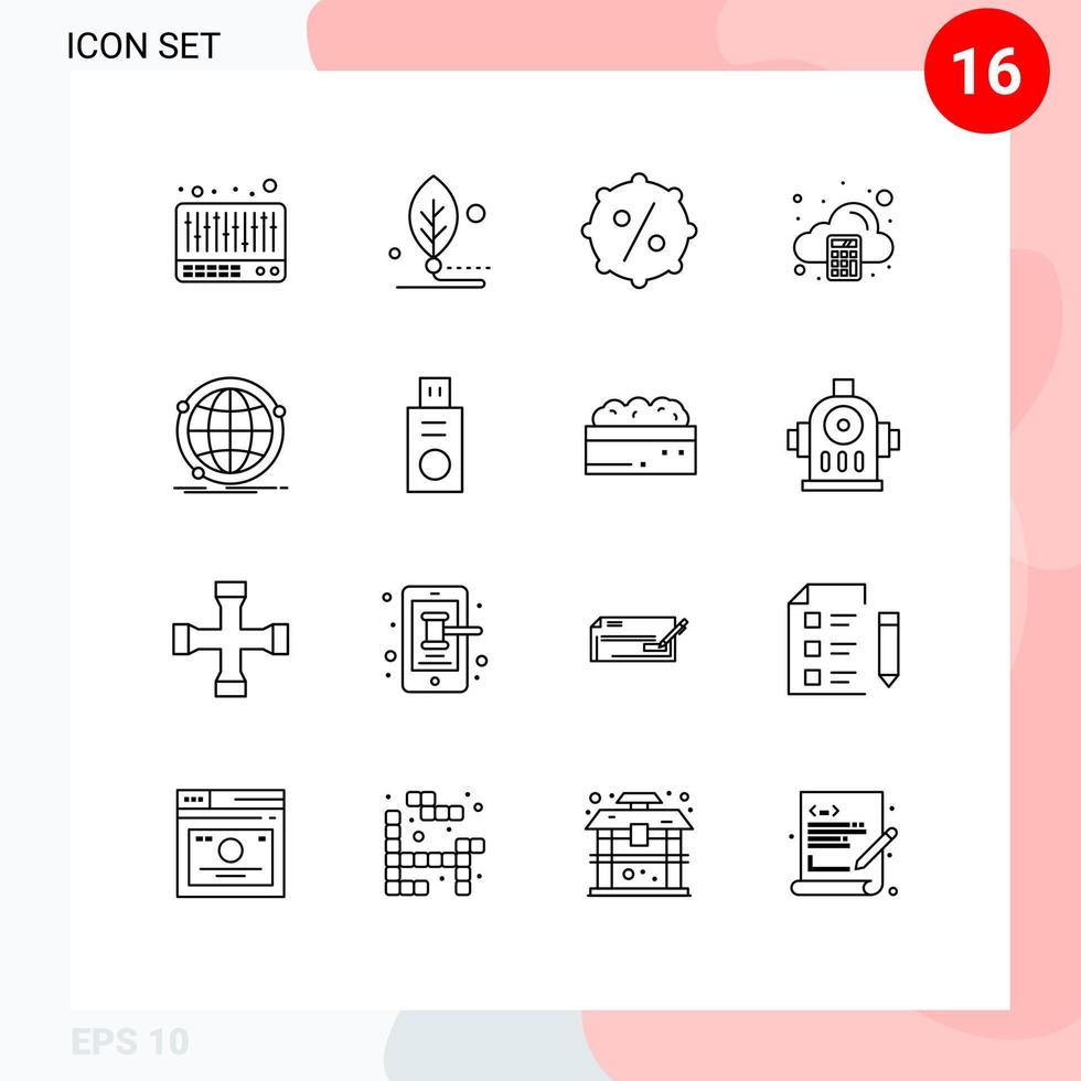 Gruppe von 16 modernen Umrissen für arithmetisch editierbare Vektordesign-Elemente für Internet-Datenrabattsteuer vektor