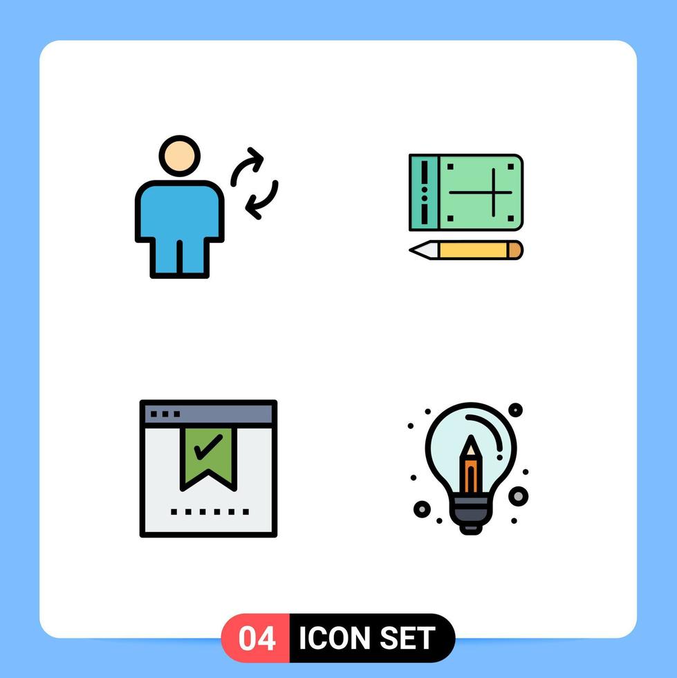 redigerbar vektor linje packa av 4 enkel fylld linje platt färger av avatar bokmärke synkronisera penna Bra redigerbar vektor design element