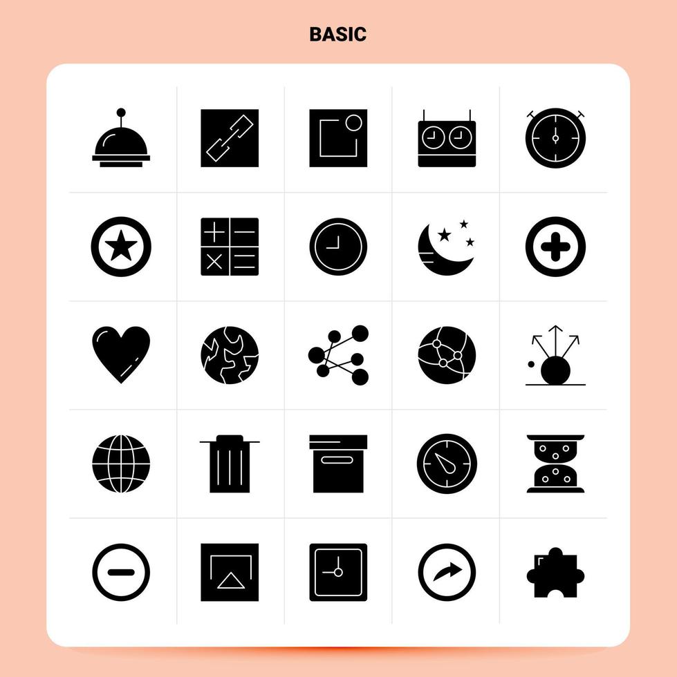 Solide 25 Basic Icon Set Vektor Glyphe Stil Design schwarze Icons Set Web und mobile Geschäftsideen Design Vektor Illustration