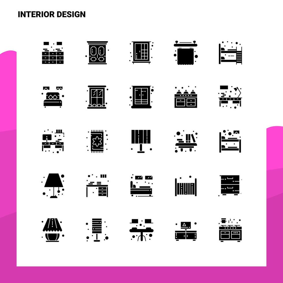 25 Innenarchitektur-Icon-Set solide Glyphen-Icon-Vektor-Illustrationsvorlage für Web- und mobile Ideen für Unternehmen vektor