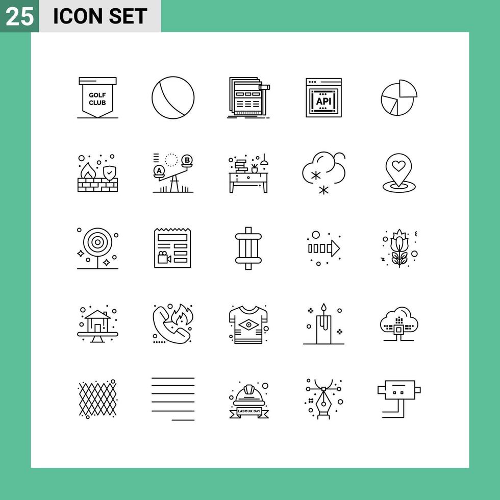 Bearbeitbares Vektorlinienpaket mit 25 einfachen Zeilen von Diagrammanwendungsprogrammierer-Schnittstelle Internet-API-Konzept Wireframe editierbare Vektordesign-Elemente vektor