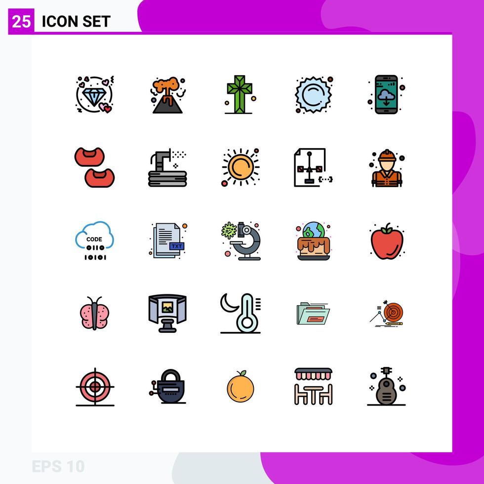 grupp av 25 fylld linje platt färger tecken och symboler för moln app kyrka handla sommar redigerbar vektor design element