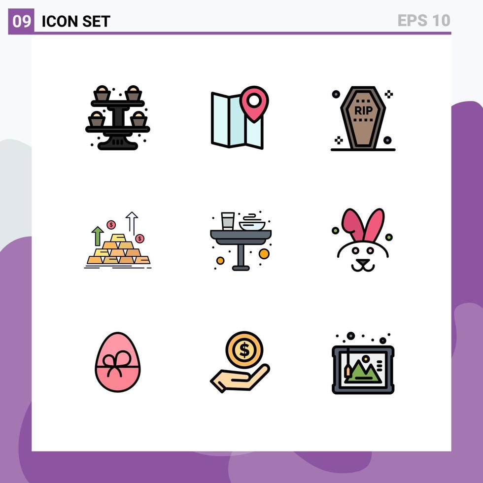 9 universell fylld linje platt färger uppsättning för webb och mobil tillämpningar tillväxt kontanter skrin mynt halloween redigerbar vektor design element