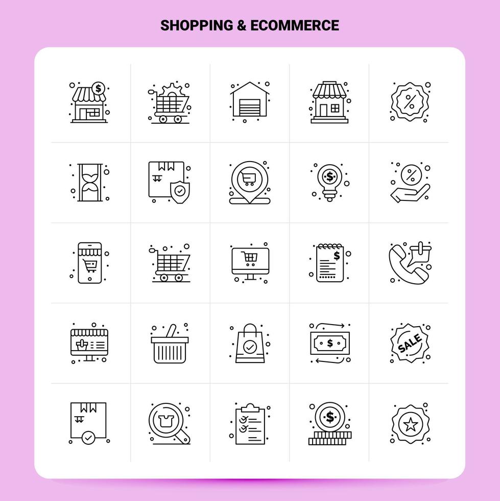 Umriss 25 Shopping E-Commerce Icon Set Vektor Line Style Design Schwarze Icons Set Linear Piktogramm Pack Web und mobile Geschäftsideen Design Vektor Illustration