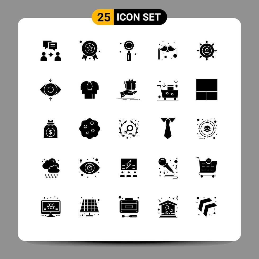 moderner Satz von 25 soliden Glyphen und Symbolen wie Firmenkunden, die bearbeitbare Vektordesign-Elemente für Schnurrbartkarneval geben vektor