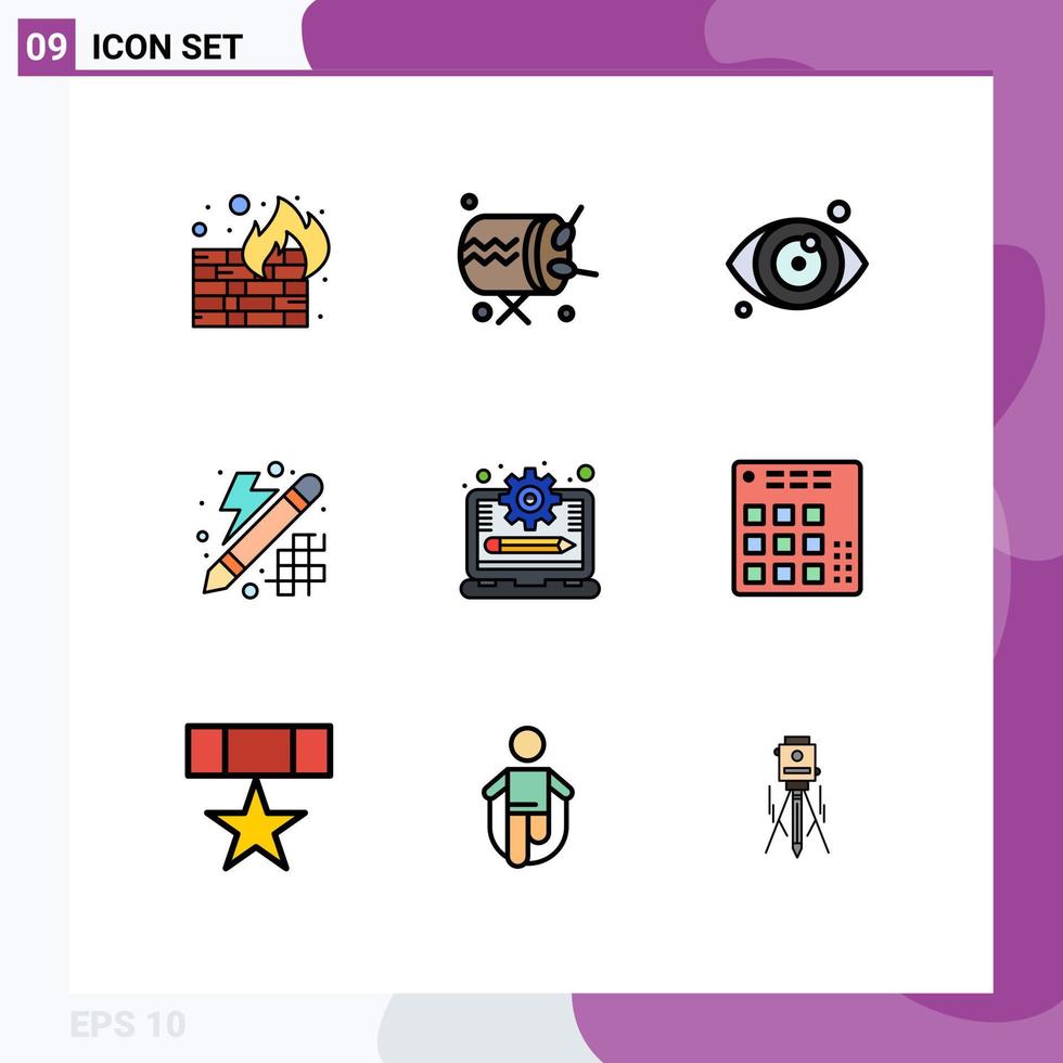 uppsättning av 9 modern ui ikoner symboler tecken för förvaltning systemet bärbar dator medicinsk tänkande design redigerbar vektor design element