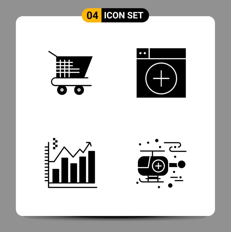 4 schwarze Icon-Pack-Glyphen-Symbole Zeichen für ansprechende Designs auf weißem Hintergrund 4 Icons gesetzt vektor