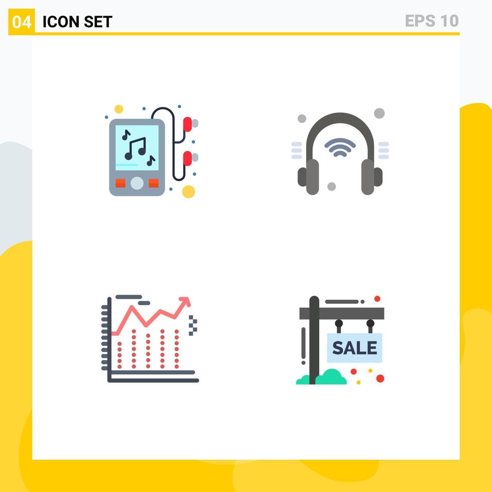 4 thematische Vektor-Flachsymbole und editierbare Symbole von bearbeitbaren Vektordesign-Elementen für Gerätegeschäftskopfhörer Internet der Dinge vektor