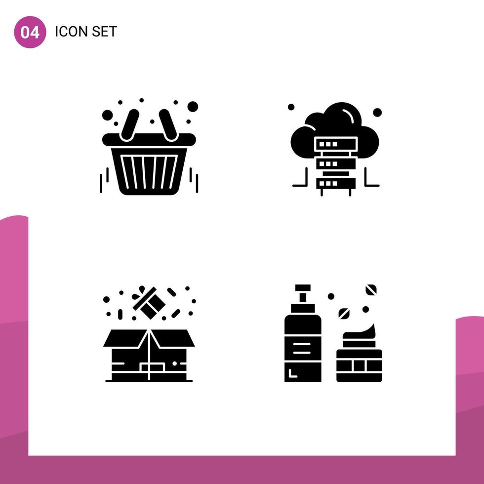 4 fast glyf begrepp för webbplatser mobil och appar korg procentsats Lagra server kosmetika redigerbar vektor design element