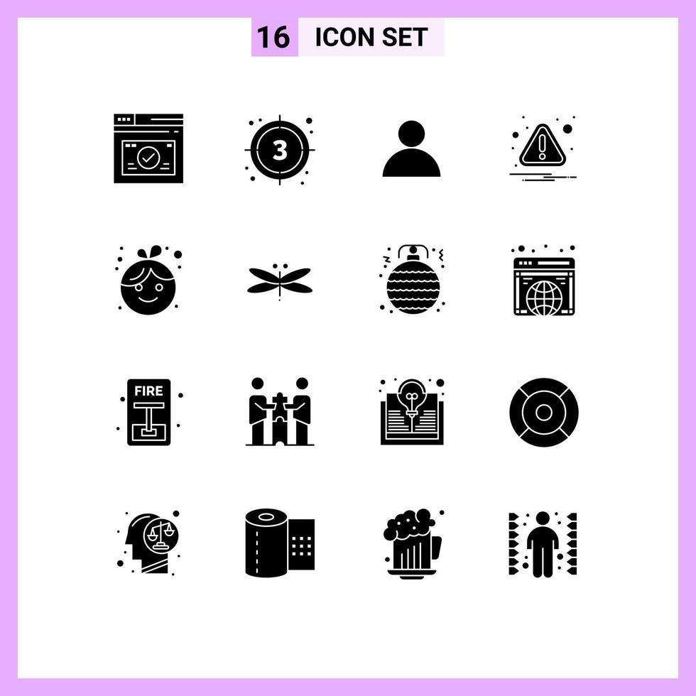 16 universell fast glyf tecken symboler av barn uppmärksamhet video fel varna redigerbar vektor design element