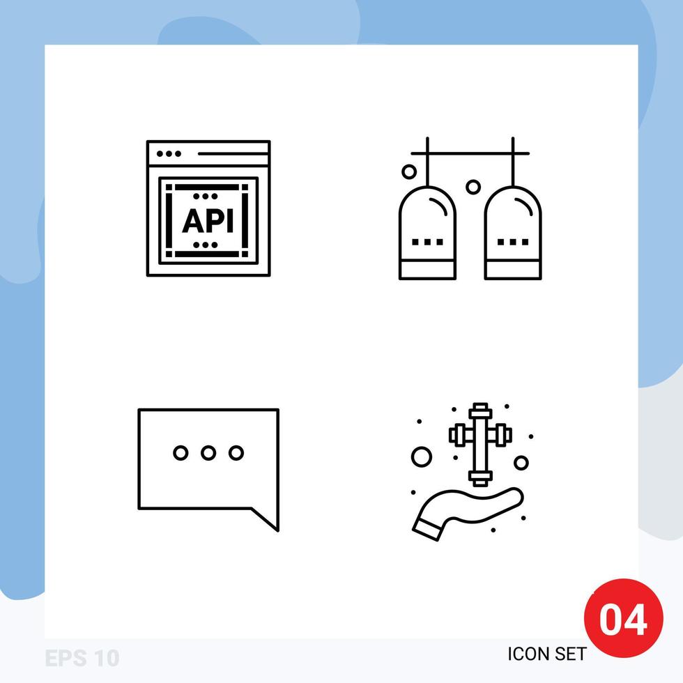 4-Benutzeroberflächen-Linienpaket mit modernen Zeichen und Symbolen der API-Blasen-Software-Ausrüstung kommentieren editierbare Vektordesign-Elemente vektor