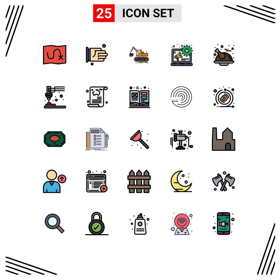 Stock Vector Icon Pack mit 25 Zeilen Zeichen und Symbolen für Huhn Thanksgiving Bau Urlaub digitale Werbung editierbare Vektordesign-Elemente