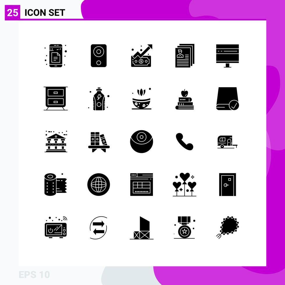 fast glyf packa av 25 universell symboler av profil fil högtalare dokumentera pengar redigerbar vektor design element