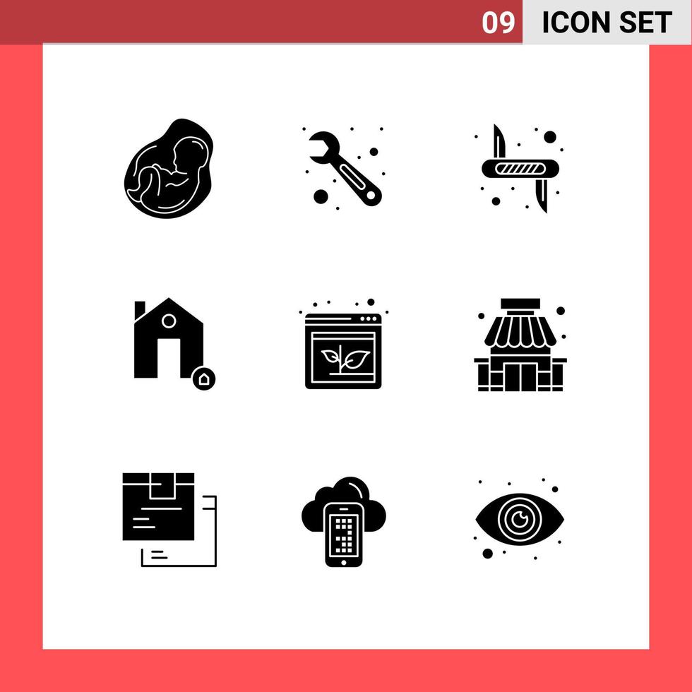 9 universell fast glyf tecken symboler av verklig hus kniv egendom säkerhet redigerbar vektor design element